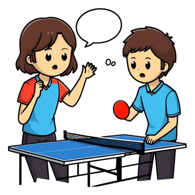 girl with brown hair playing ping pong against guy with dark hair while the guy is crying sticker