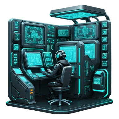 monochrome cyberpunk hacker terminal command center sticker