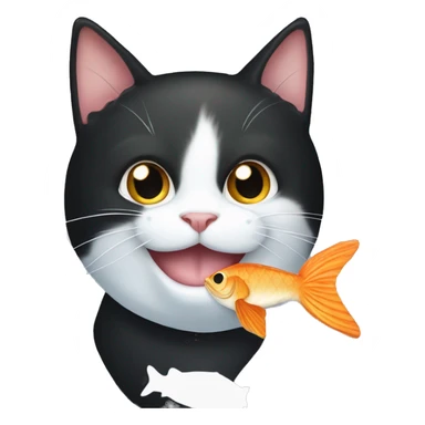 tuxedo cat with fish in his mouth smiling sticker