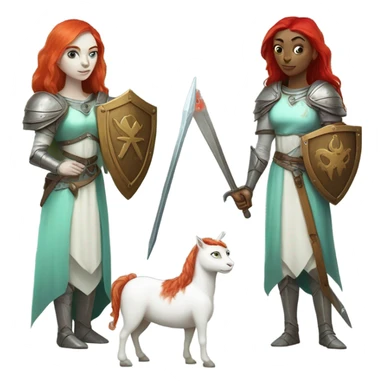 medieval shield: [politically incorrect, (
	{ female, alien, color: light green, hair:red, eyes:cat} ]
	on a 
	[{ unicorn: white, legged:four, mane: light blue }]) sticker