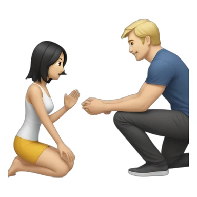 asian woman kneeling in front of a white man sticker