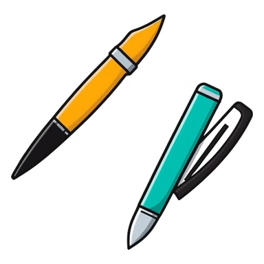 a pen combined with a knife, cartoon sticker style sticker