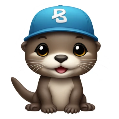 Cute baby otter. Wearing backwards baseball hat. Full body.  sticker