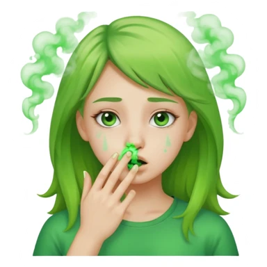 create a girl who is pinching her nose because she is smelling something bad with green fumes around her sticker
