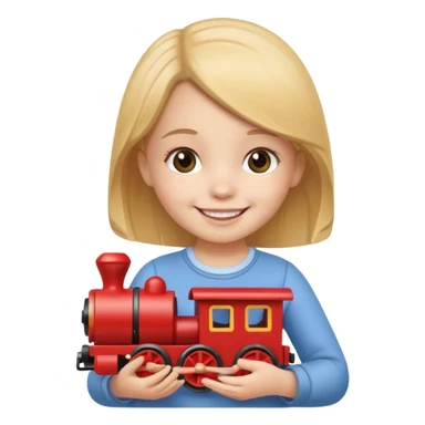 small girl holding small train toy sticker