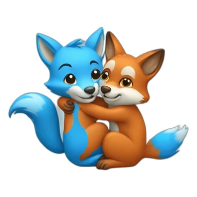 fox hugging squirrel in blue heart sticker