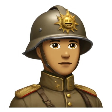 Filipino Republican Soldier year era ww1, with a Pickelhaube Überzug helment from ww1 exposing the gold Spike on the top of the helmet, the helmet a symbol of the sun, Russian uniform brown. sticker