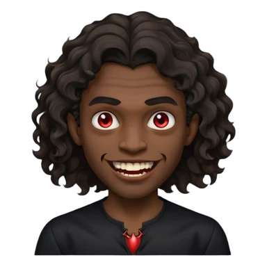 black skinned person with a black shirt on make the haircut have waves with vampire teeth sticker