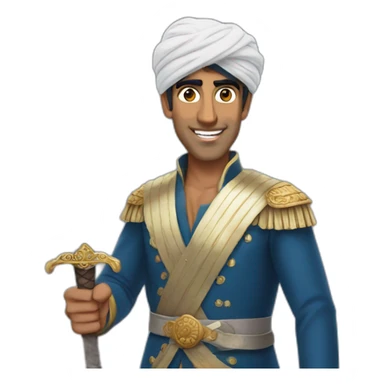 Rishi Sunak wearing a turban waving a sword sticker