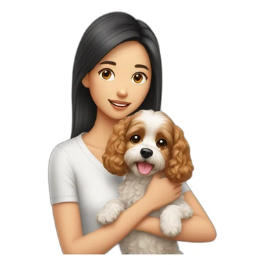 a cavapoo dog with a chinese girl sticker