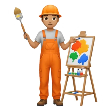 painter in orange overalls standing full body facing away sticker
