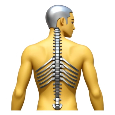3D render of Exoskeleton Spine, futuristic cyborg aesthetic, fusion of organic skin and chrome metal, chrome metal vertebrae on a human back, emoji style, isolated on white background --v 6.0. sticker