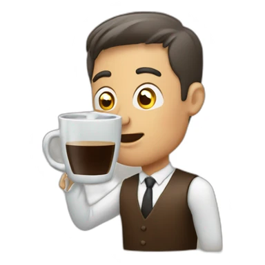Man drinking directly to the coffee maker sticker