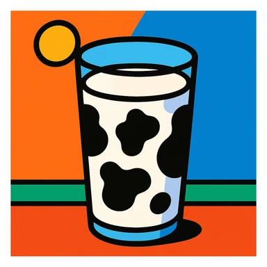 a glass of milk with a cow print, vibrant toon style sticker