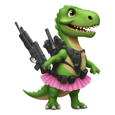 dinosaur wearing a tutu and holding a gun sticker