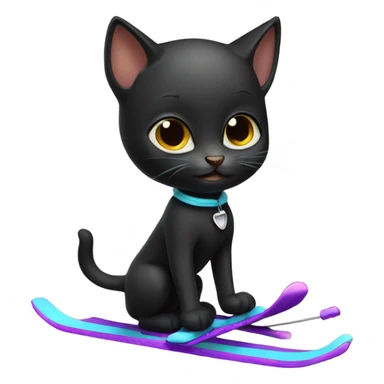 Cute black kitten skiing  sticker