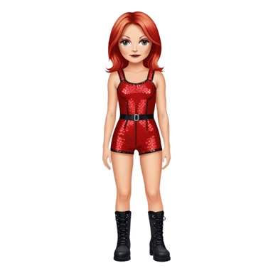 Geri halliwell wearing a tight red sequin romper with black combat boots sticker