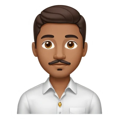 Apple-style emoji of young man with medium brown skin, mixed-race ethnicity, long wavy dark brown hair with perfect center part, cartoon-like stylized appearance, mustache separated from goatee, medium brown eyes, small diamond stud earrings, head only with no shoulders or neck sticker