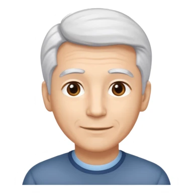 A light-skinned man with soft, silver-white hair styled upward, brown eyes, and a gentle smile. sticker