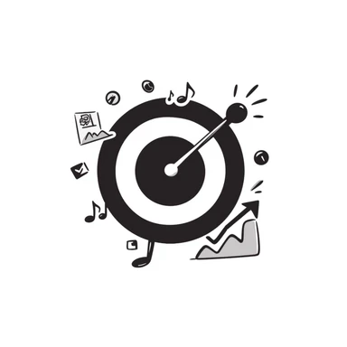 symmetrical target with musical marketing elements such as musical notes, speakers, growth charts, doodle style, square emoji format, suitable for online course cover sticker