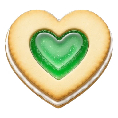 Realistic shortbread cookie in the shape of a heart with mint jelly middle filling and sprinkled powder sugar on top. sticker