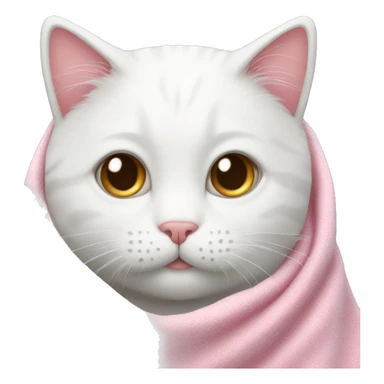 White cat with a pink flake covered with a blanket sticker