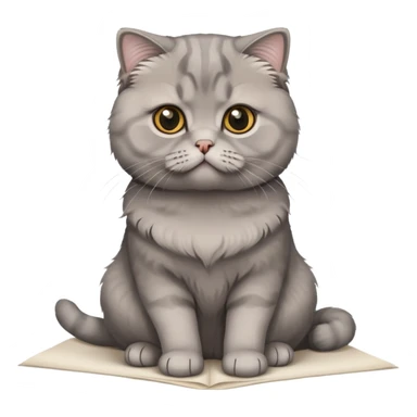 a gray Scottish fold cat sitting on a piece of paper sticker