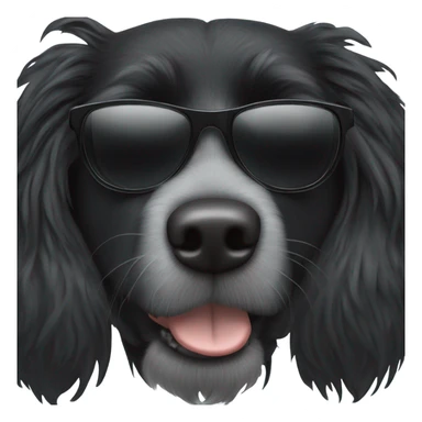 Shaggy black dog with white snout wearing sunglasses sticker
