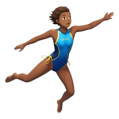 A diver mid-air, plunging from a high cliff into the sparkling ocean below. The background features rugged cliffs, clear blue water, and a bright sky, emphasizing the excitement and danger of the sport with a sense of freedom and adventure. sticker