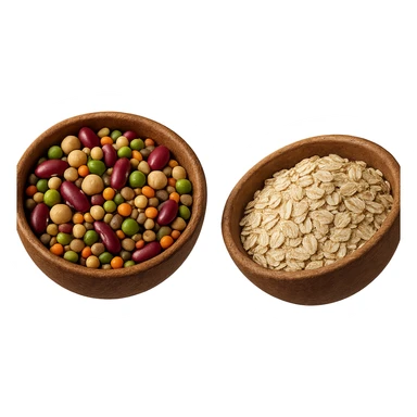 BOWL DI LEGUMI FLUTTUA IN ARIA INSIEME A BOWL DI FIOCCHI DI AVENA,  iperrealistico 4k sticker