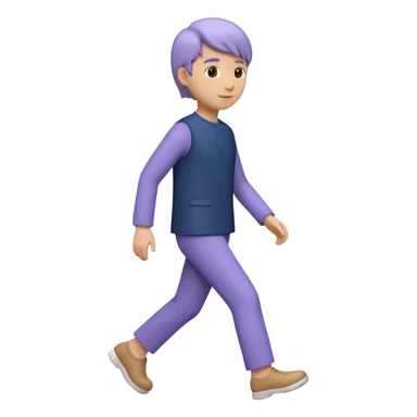 Modern premium 3D emoji icon: faceless gender-neutral person walking (mid-step), smooth rounded shapes, matte + subtle gloss, top-left studio light, soft shadow, faint motion aura (subtle curved trail) behind the body, navy outfit with lavender accent, centered, transparent background, no text sticker