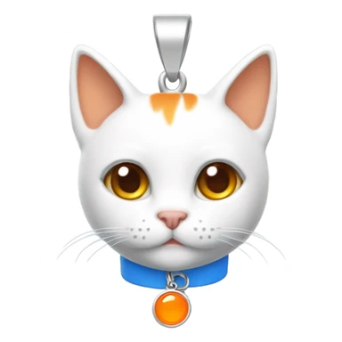 cute white orange cat with blue collar and orange pendant  from half side perspective  sticker