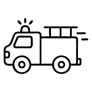 minimalist fire truck with blue flashing light, clear lines, suggested speed, emergency drive sticker