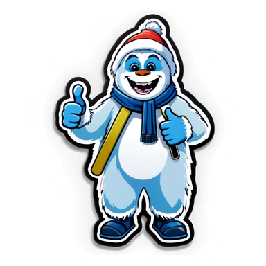 Abominable snowman skiing thumbs up sticker