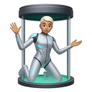 Add a teleportation machine to the person teleporting emoji in the style of emoji with transparent background. sticker