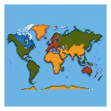 pixel art world map with a dotted route line showing travel path sticker