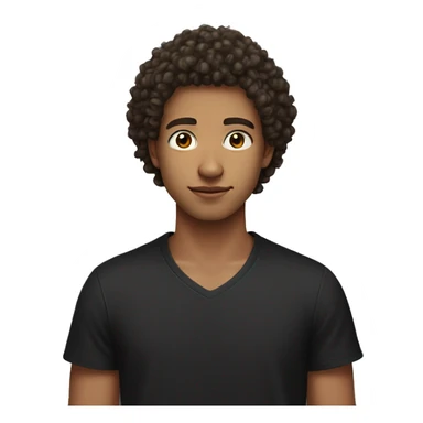 A young man with a curly haircut is seen in the image wearing a black shirt. The man appears to be around 23 years old and is identified as male. The man's curly hair adds texture to his overall appearance. sticker
