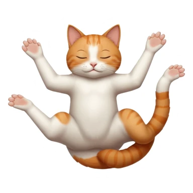 ginger and white small cat eyes closed lying down upside down with paws stretched out straight in different directions sticker