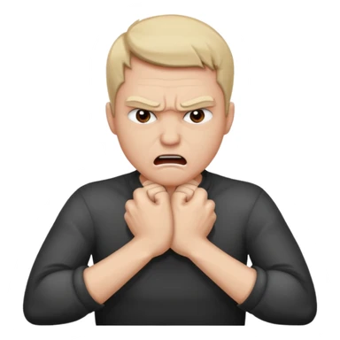 Grabbing throat with hands and looking angry with arms crossed and under chin, grabbing neck sticker