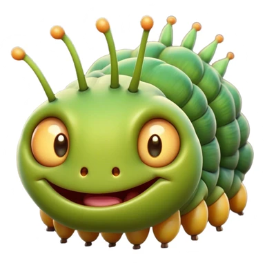 Cinematic Cheeky Caterpillar Portrait Emoji, Head tilted dramatically with an exaggeratedly surprised expression, featuring a tiny, wiggly body with wide, comically expressive eyes full of playful wonder and animated, curving segments, Simplified yet hilariously expressive features, highly detailed, glowing with a slightly sassy natural glow, high shine, dramatic yet playful, stylized with an air of cheeky woodland mischief, soft glowing outline, capturing the essence of a meme-worthy caterpillar that looks ready to wiggle its way into viral fame! sticker