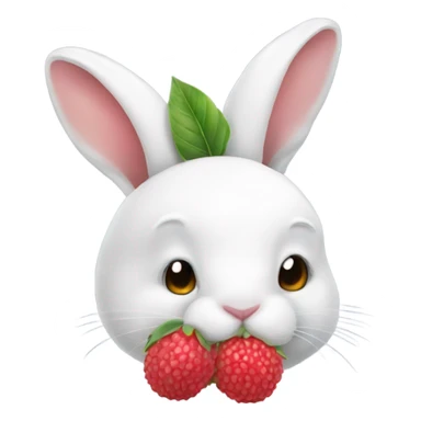 a white rabbit with a lychee on his head sticker