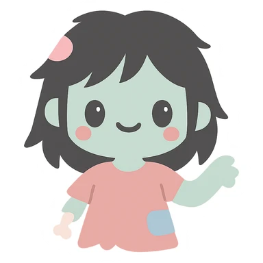 cute girl zombie with messy black hair, playful look sticker