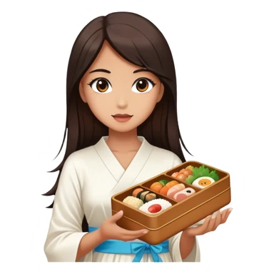 Beautiful woman in 1950’s woman fashion look, white dress, long dark brown hair, Japanese bento sticker