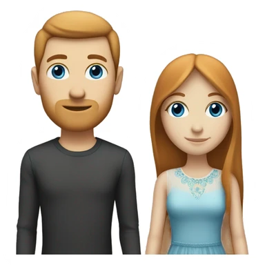 a married couple standing beside eachother, one has pale skin and long straight ginger hair with bangs and blue eyes, the other person is a man that is mexican and has straight chin length black hair with brown eyes sticker