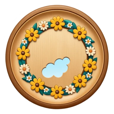 circular wooden slightly curved plate, now add slight sprinkles of flower on it sticker