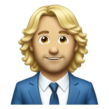 Trey Parker in a blue suit and blond hair sticker