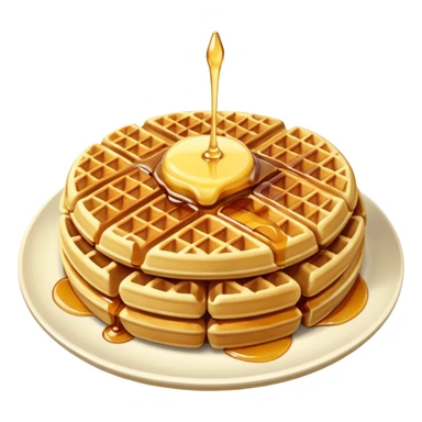 create a waffle on a plate with butter and maple syrup emoji sticker