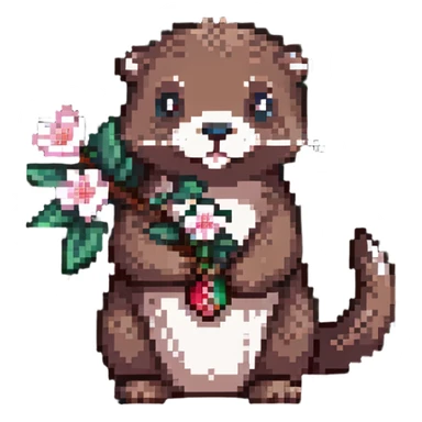 cute otter holding a cherry blossom flower sticker