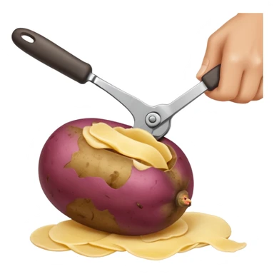 hand peeling a potato with a small kitchen peeler, potato skin curling off, simple white background, realistic textures, clean and bright, fun expressive design



 sticker