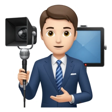 a male news anchor sits sideways, with a screen with a prompter in front of him sticker